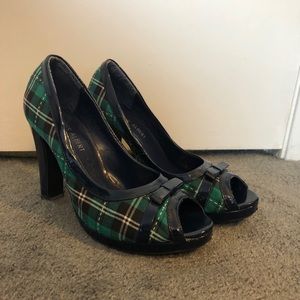 Green and Black Plaid 3” Heels w/ Navy Trim